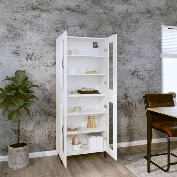 vidaXL Buffet haut Blanc 69,5x34x180 cm Bois d'ing&eacute;nierie