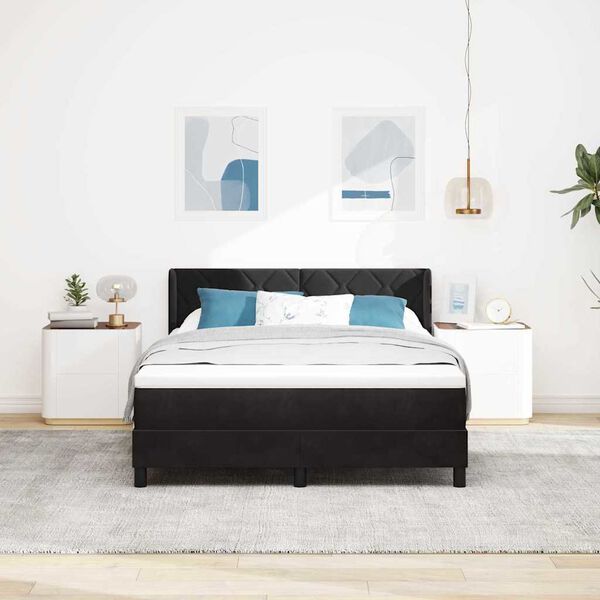 vidaXL Lit &agrave; ressorts avec matelas Noir 200 x 140 cm Velours