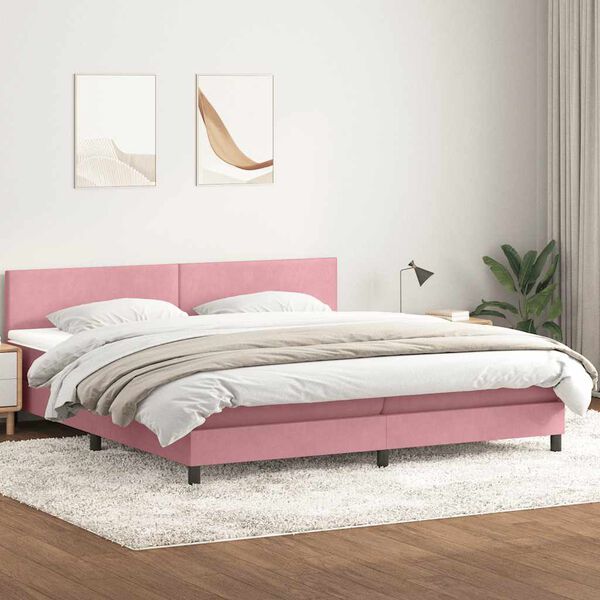 vidaXL Sommier &agrave; lattes de lit avec matelas et LED rose 180x210 cm velours