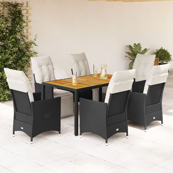 vidaXL Ensemble &agrave; manger de jardin coussins 7 pcs noir r&eacute;sine tress&eacute;e