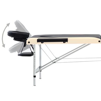 vidaXL Table de massage pliable 3 zones Aluminium Noir et beige