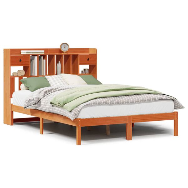 vidaXL Lit biblioth&egrave;que sans matelas cire marron 160x200 cm pin massif