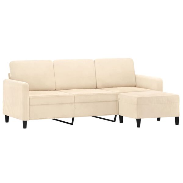 vidaXL Canap&eacute; &agrave; 3 places avec repose-pieds Cr&egrave;me 180 cm Velours