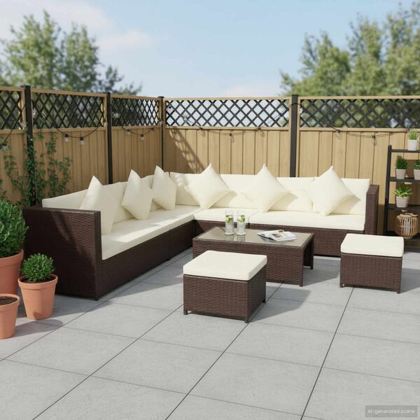 vidaXL Salon de jardin 8 pcs avec coussins résine tressée marron