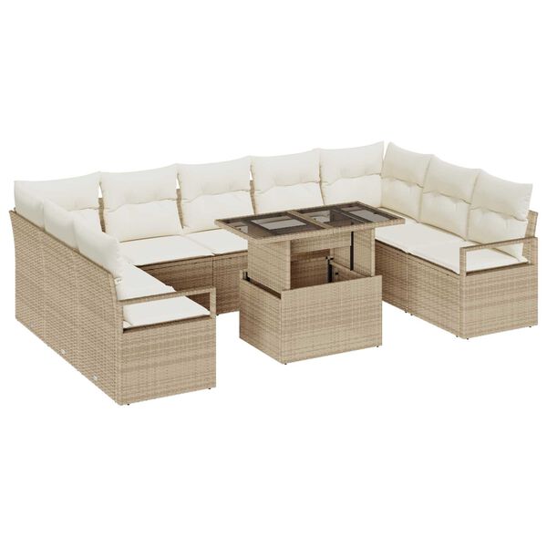 vidaXL Ensemble de canap&eacute; de jardin 10 pcs Beige Poly rotin