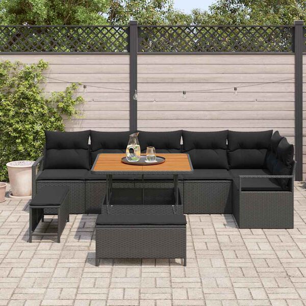vidaXL Ensemble de canap&eacute; de jardin avec coussin 9 pcs Noir Poly rotin