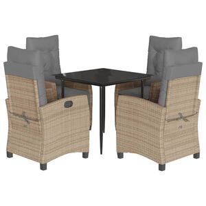 vidaXL Ensemble &agrave; manger de jardin coussins 5 pcs m&eacute;lange beige rotin