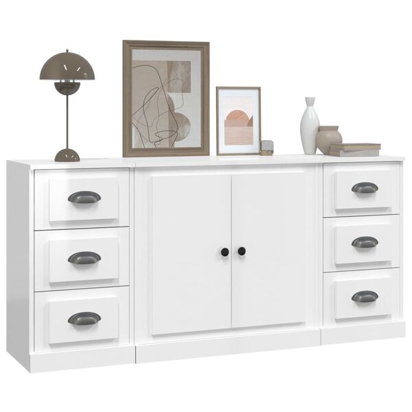 vidaXL Buffets 3 pcs blanc brillant bois d'ing&eacute;nierie