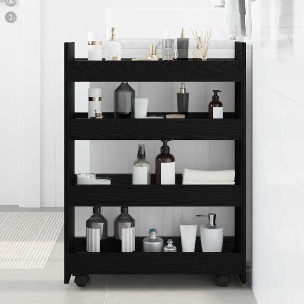 vidaXL Chariot de Rangement &Eacute;troit Ch&ecirc;ne noir 60 x 20 x 82 cm