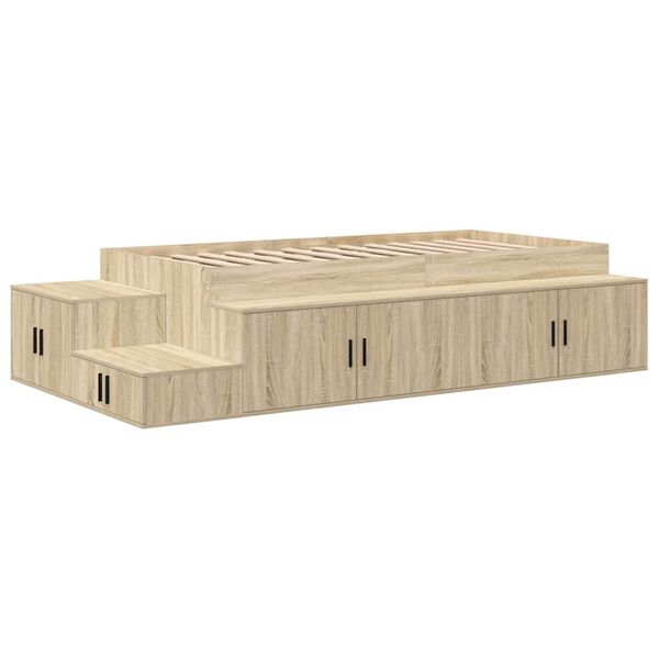 vidaXL Cadre de lit avec rangement avec stockage Ch&ecirc;ne Sonoma 90 cm