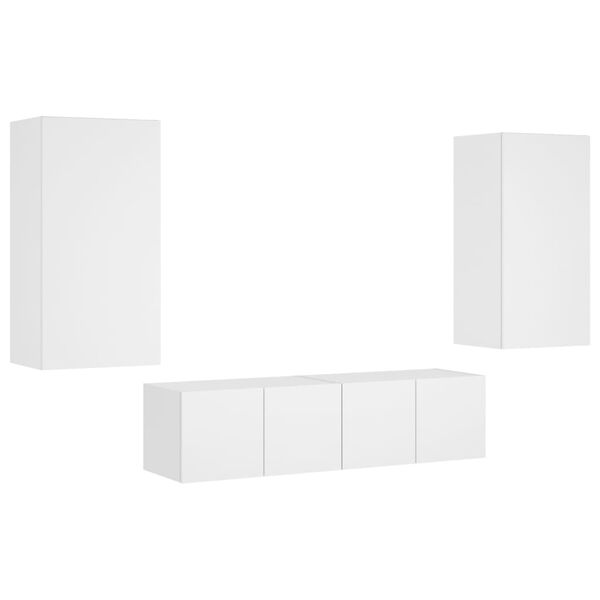 vidaXL Unit&eacute;s murales TV avec LED 4 pcs blanc bois d'ing&eacute;nierie