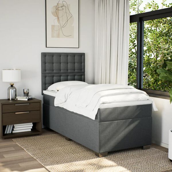 vidaXL Sommier &agrave; lattes de lit avec matelas Gris fonc&eacute; 80x200 cm Tissu