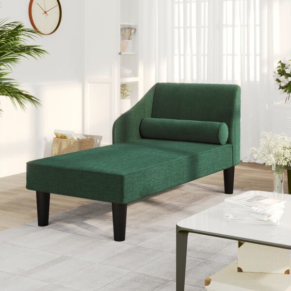 vidaXL Chaise longue avec traversin vert fonc&eacute; tissu