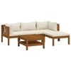 vidaXL Salon de jardin 5 pcs avec coussin cr&egrave;me Bois d'acacia solide
