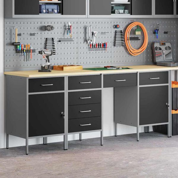 vidaXL Placard de travail avec tiroir 4 pcs Noir 200 x 55 x 85 cm