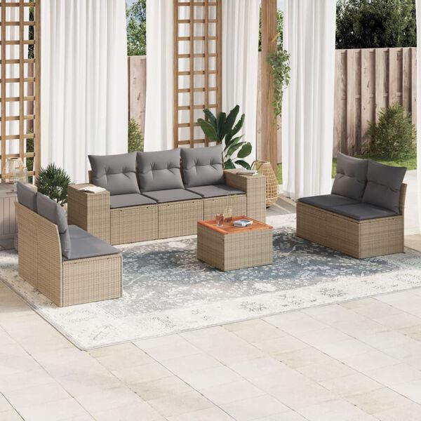 vidaXL Salon de jardin avec coussins 8 pcs beige r&eacute;sine tress&eacute;e