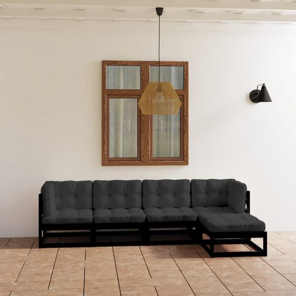 vidaXL Salon de jardin 5 pcs avec coussins Bois de pin massif
