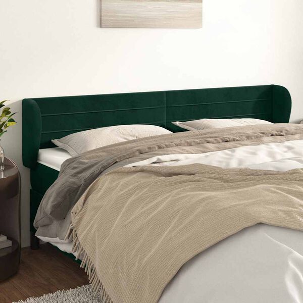 vidaXL T&ecirc;te de lit avec oreilles Vert fonc&eacute; 203x23x78/88 cm Velours