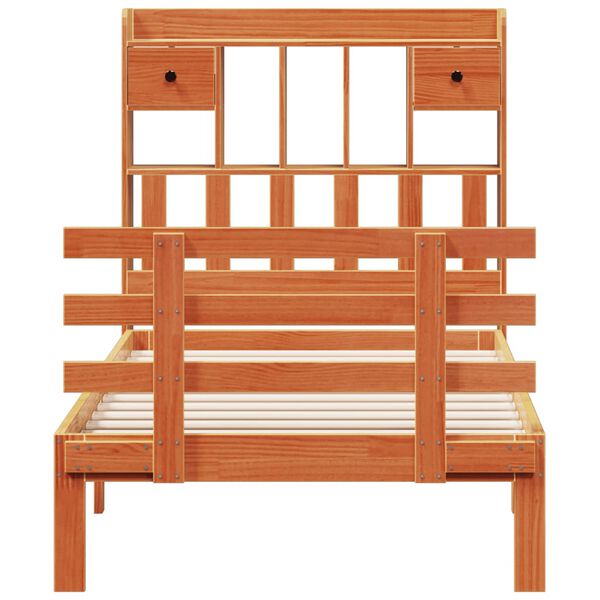 vidaXL Lit biblioth&egrave;que sans matelas cire marron 75x190 cm pin massif