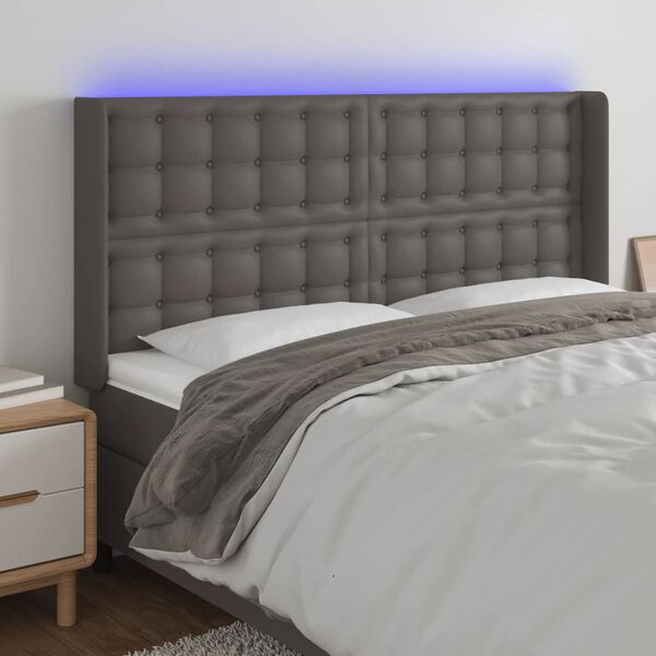 vidaXL T&ecirc;te de lit &agrave; LED Gris 163x16x118/128 cm Similicuir