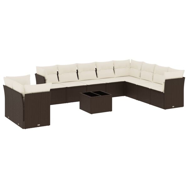 vidaXL Salon de jardin et coussins 11 pcs marron r&eacute;sine tress&eacute;e