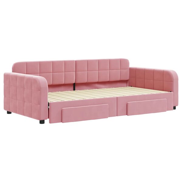 vidaXL Lit de jour avec gigogne et tiroirs rose 100x200 cm velours