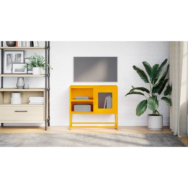 vidaXL Meuble TV jaune moutarde 68x39x60,5 cm acier