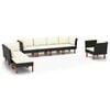 vidaXL Salon de jardin 8 pcs R&eacute;sine tress&eacute;e et bois d'eucalyptus Noir