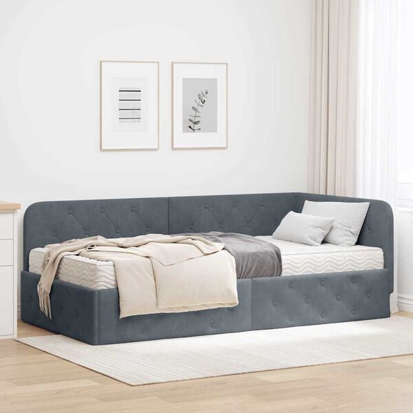 vidaXL Cadre de lit d'angle Gris fonc&eacute; 100 x 200 cm Velours