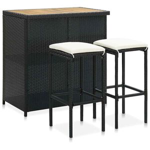 vidaXL Ensemble de bar 3 pcs R&eacute;sine tress&eacute;e Noir