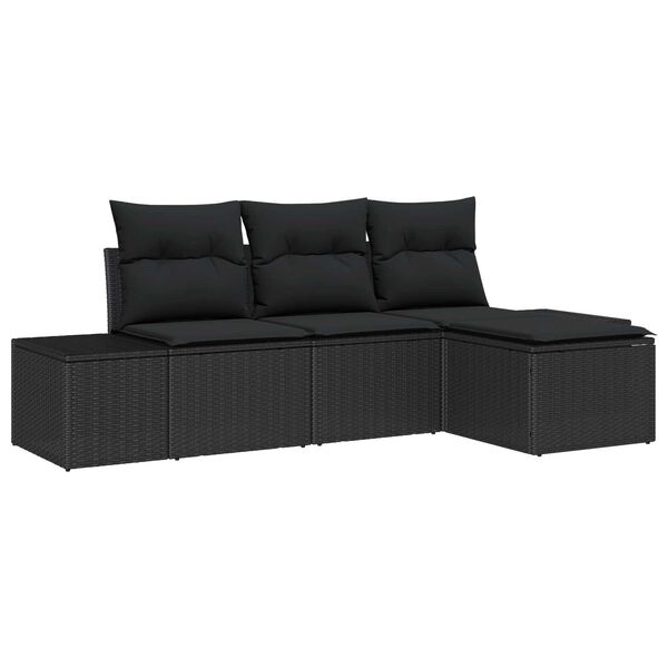 vidaXL Ensemble de canap&eacute; de jardin avec coussin 4 pcs Noir polyrotin