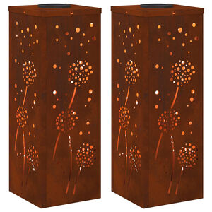 vidaXL Lumi&egrave;re de chemin LED solaire 2 pcs Bronze Acier patin&eacute;