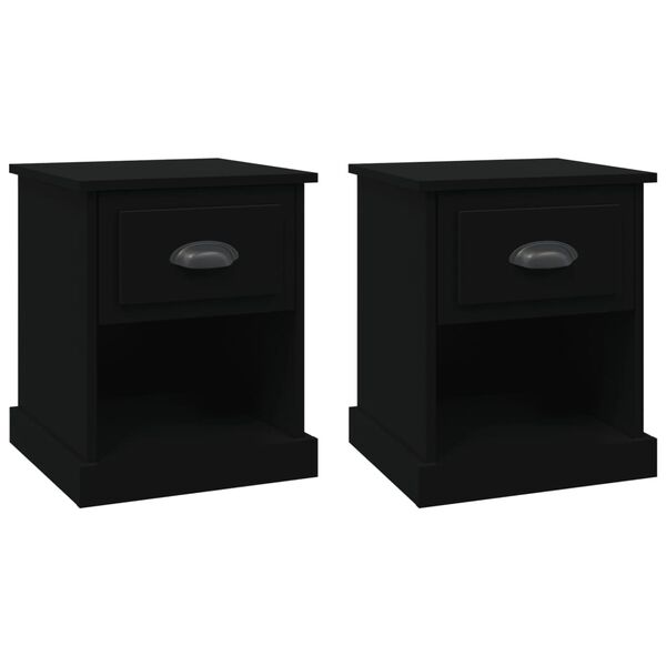 vidaXL Tables de chevet 2 pcs noir 39x39x47,5 cm bois d'ing&eacute;nierie