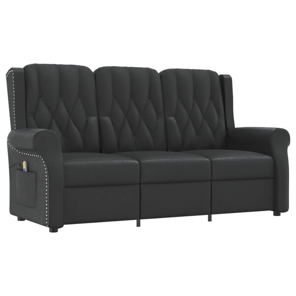 vidaXL Fauteuil de massage inclinable 3places noir brillant similicuir