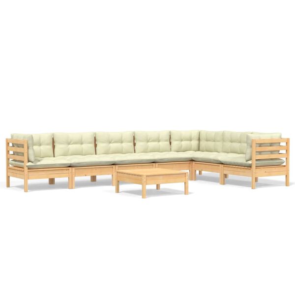 vidaXL Salon de jardin 8 pcs avec coussins cr&egrave;me Bois de pin massif