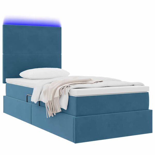 vidaXL Lit avec rangement et LED Bleu fonc&eacute; 90 x 200 cm Velours