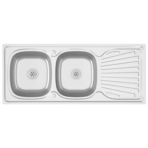 vidaXL &Eacute;vier de cuisine &agrave; double &eacute;vier argent&eacute; 1200x500x155 mm inox