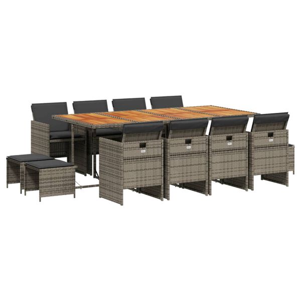 vidaXL Ensemble &agrave; manger de jardin coussins 13 pcs gris r&eacute;sine tress&eacute;e