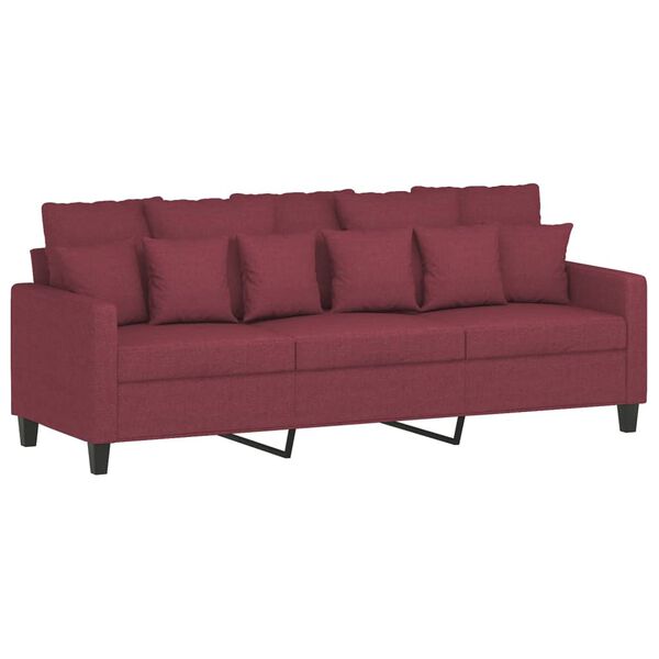vidaXL Canapé à 3 places avec repose-pieds Rouge bordeaux 180 cm Tissu
