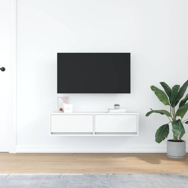 vidaXL Meuble TV Blanc 100 x 31 x 25.5 cm Bois d'ing&eacute;nierie