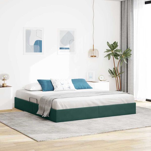 vidaXL Lit de Rangement avec matelas Vert fonc&eacute; 160 x 200 cm Velours
