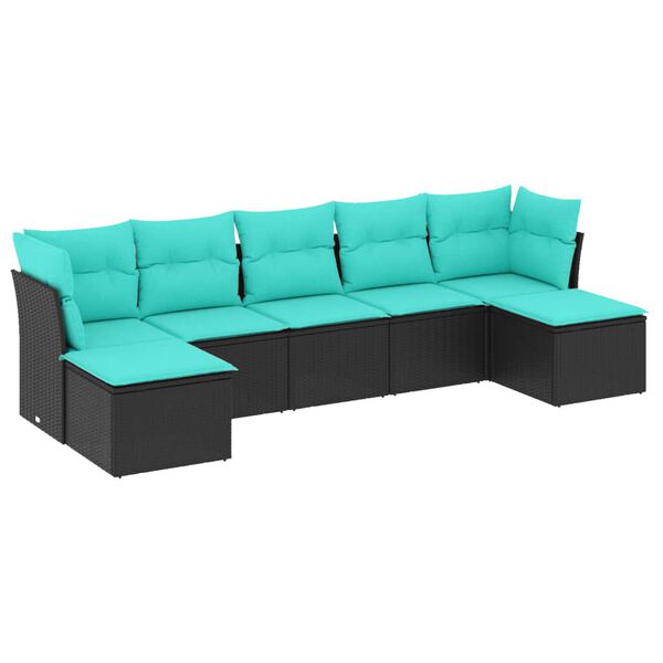 vidaXL Salon de jardin 7 pcs avec coussins noir r&eacute;sine tress&eacute;e