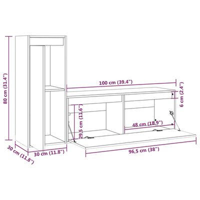 vidaXL Meubles TV 2 pcs Noir Bois massif de pin