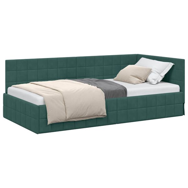 vidaXL Cadre de lit d'angle Vert fonc&eacute; 90 cm x 200 cm Velours