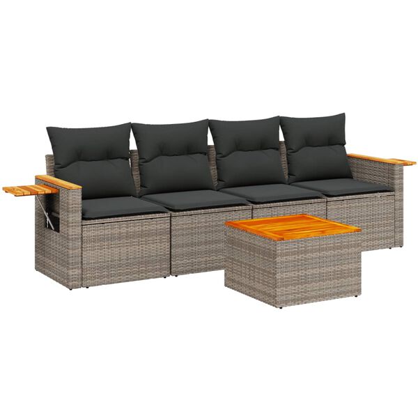 vidaXL Salon de jardin 5 pcs avec coussins gris r&eacute;sine tress&eacute;e