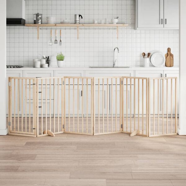 vidaXL Barri&egrave;re pour chien avec porte pliable 6 panneaux 300 cm Bois de peuplier
