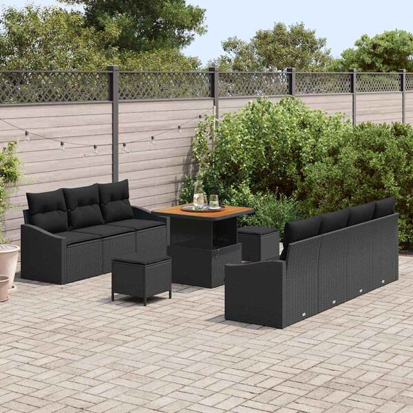 vidaXL Ensemble de canap&eacute; de jardin avec coussin 10 pcs Noir polyrotin