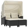 vidaXL Canap&eacute; de jardin 2 places avec auvent et tabourets noir rotin