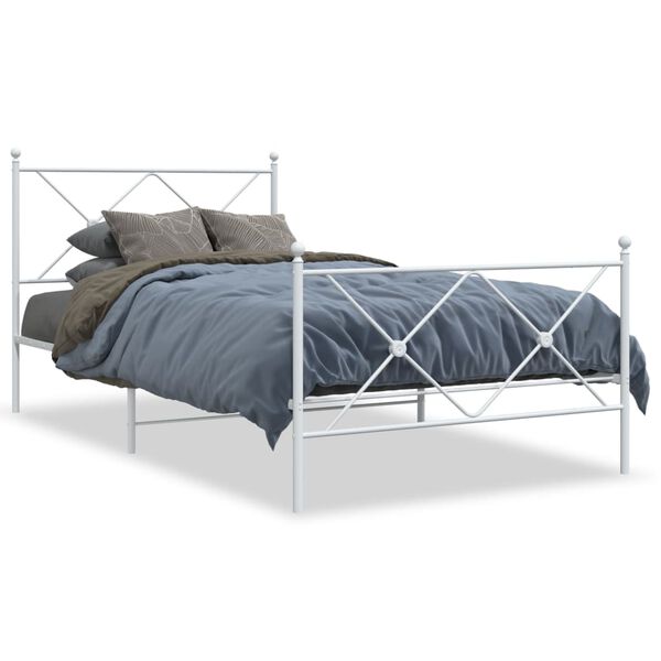 vidaXL Cadre de lit m&eacute;tal sans matelas et pied de lit blanc 107x203 cm
