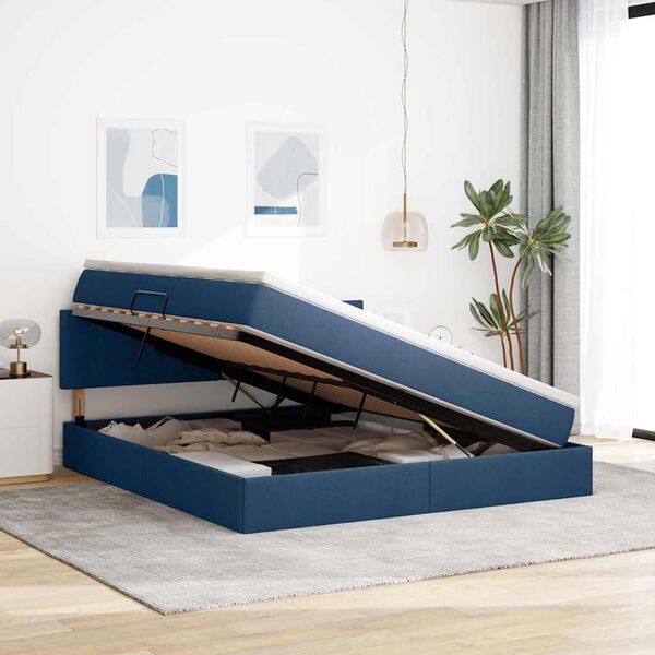 vidaXL Lit avec rangement et LED Bleu 160 x 200 cm Polyester